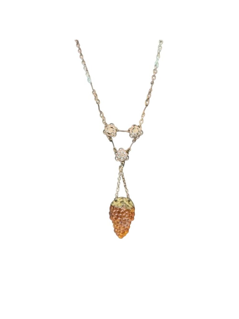 Vintage Art Deco Victorian Y Drop Necklace Grape Cluster Pendant Floral 18"